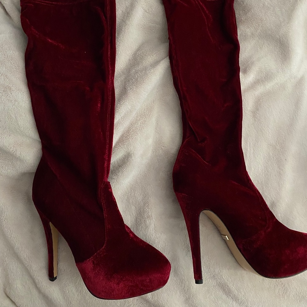 Red Velvet Thigh High Boots